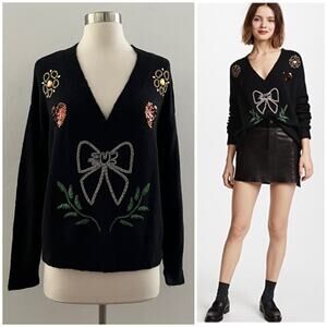 Wildfox Fancy Holiday Sequins Sweater Embellished Shimmer Cozy Black Small NEW